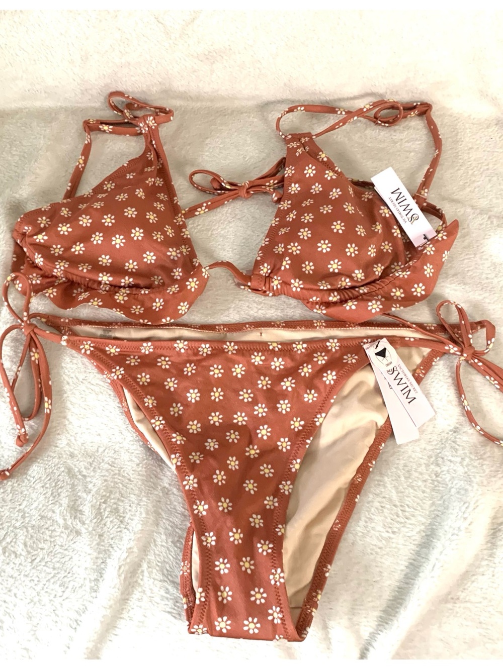 NWT Victoria's Secret Warm Brown Daisy Floral Tie-Side Triangle Cheeky Bikini